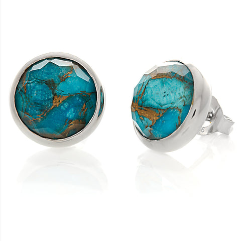 Faira: Round Faceted Quartz over Turquoise Stud Earrings 925 Sterling Silver - 1000Jewels.com