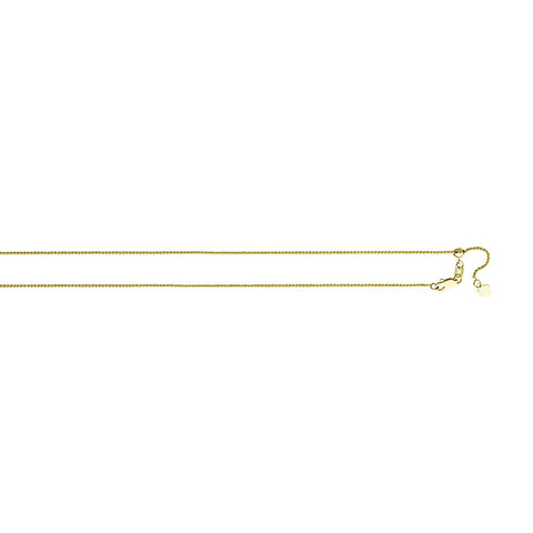 1.05mm Adjustable Wheat Chain 14K Yellow Gold, 16 to 22 Inches - 1000Jewels.com