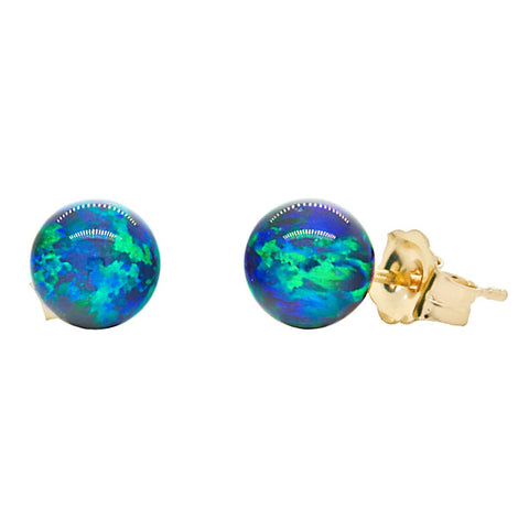 Perrin: Blue-Green Peacock Created Australian Opal Ball Stud Earrings 14-20 Gold Filled - 1000Jewels.com