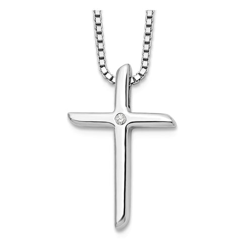 White Ice .01ct Diamond Cross Pendant Necklace Sterling Silver - 1000Jewels.com