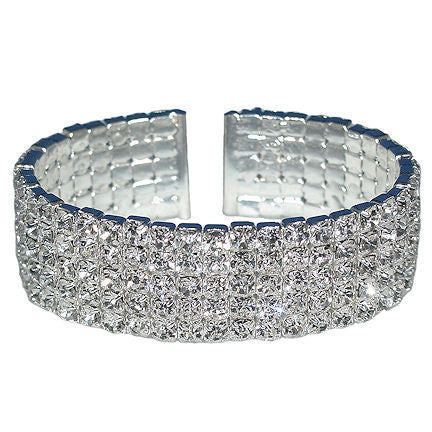 Elektra: 5 Row Swarovski Crystal Rhinestone Flex Cuff Bracelet - 1000Jewels.com