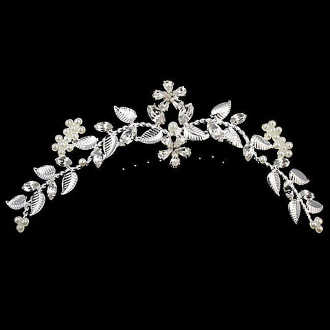 Ingrid: Pearl & Swarovski Crystal Rhinestone Tiara Hair Comb - 1000Jewels.com