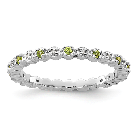 Sterling Silver Stackable Expressions Natural Peridot and Diamond Eternity Band Ring - 1000Jewels.com