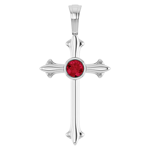 925 Sterling Silver 3mm Simulated Ruby Cross Pendant July Birthstone - 1000Jewels.com