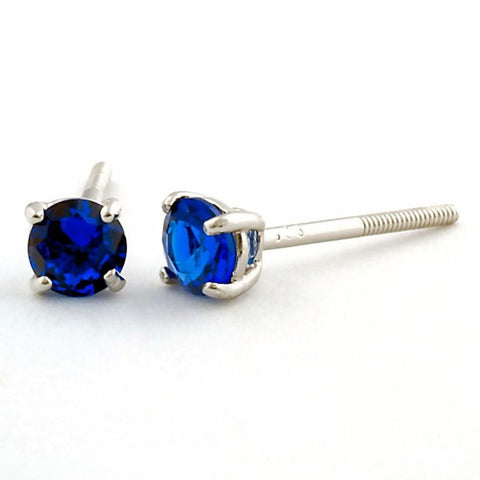 Virgo: 4mm, 0.50ct Brilliant Cut Created Ceylon Sapphire Screw Back Earrings 925 SS - 1000Jewels.com