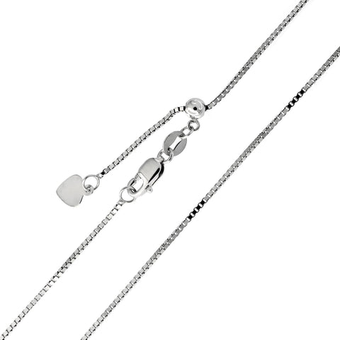 1.1mm Fully Adjustable Box Chain 925 Sterling Silver, 16 to 22 Inches - 1000Jewels.com