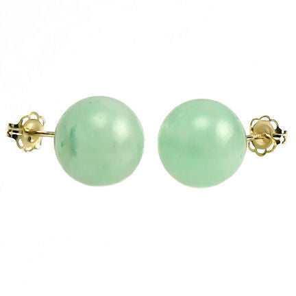 Green Jade Aventurine 10mm Ball Stud Post Earrings 14K Yellow Gold - 1000Jewels.com