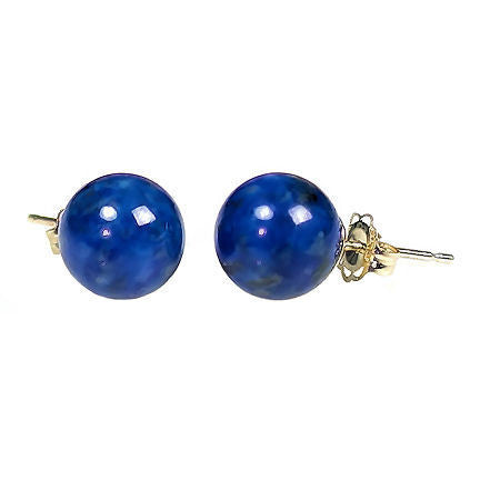 10mm Lapis Lazuli Ball Stud Earrings 14K Gold - 1000Jewels.com
