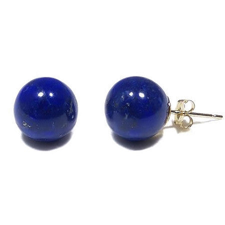 10mm Lapis Lazuli Ball Stud Earrings 14K Gold - 1000Jewels.com