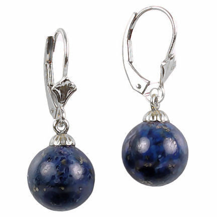 10mm Natural Lapis Lazuli Ball Drop Lever Back Earrings 14K White Gold - 1000Jewels.com