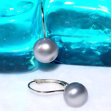8mm Cultured Gray Pearl Cup Leverback Earrings 14K White Gold - 1000Jewels.com
