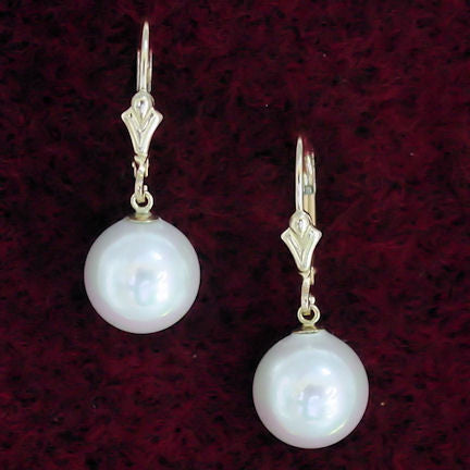12mm South Sea Shell Pearl Leverback Earrings 14K Gold - 1000Jewels.com
