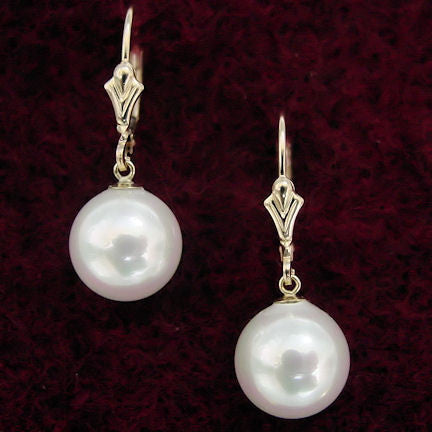 12mm South Sea Shell Pearl Leverback Earrings 14K Gold - 1000Jewels.com