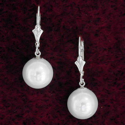 10mm South Sea Shell Pearl Leverback Earrings 14K White Gold - 1000Jewels.com