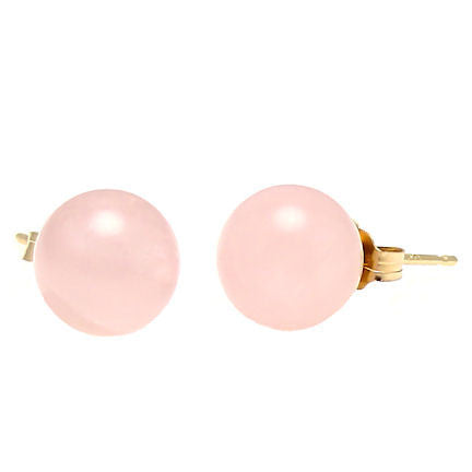 Natural Rose Quartz Ball Stud Earrings 14K Yellow Gold - 1000Jewels.com