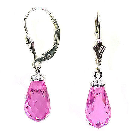7.0ct, 12mm Pink Sapphire Briolette Leverback Earrings 925 Silver - 1000Jewels.com