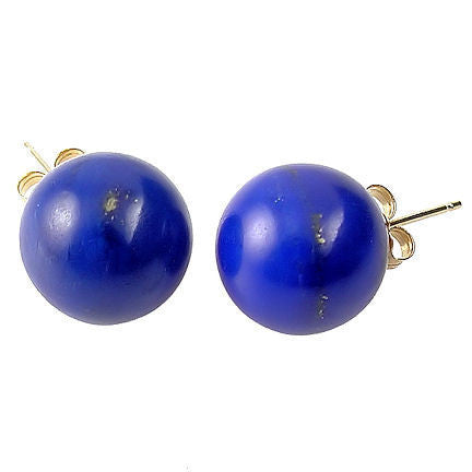 12mm Lapis Lazuli Ball Stud Earrings 14K Gold - 1000Jewels.com