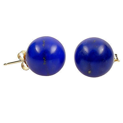 12mm Lapis Lazuli Ball Stud Earrings 14K Gold - 1000Jewels.com