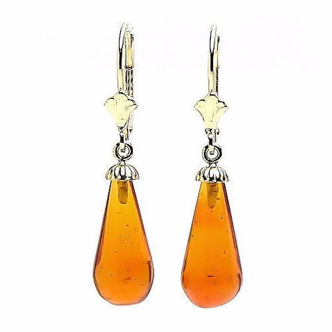 Anya: Natural 16mm Baltic Amber Teardrop Leverback Earrings 14/20 GF - 1000Jewels.com