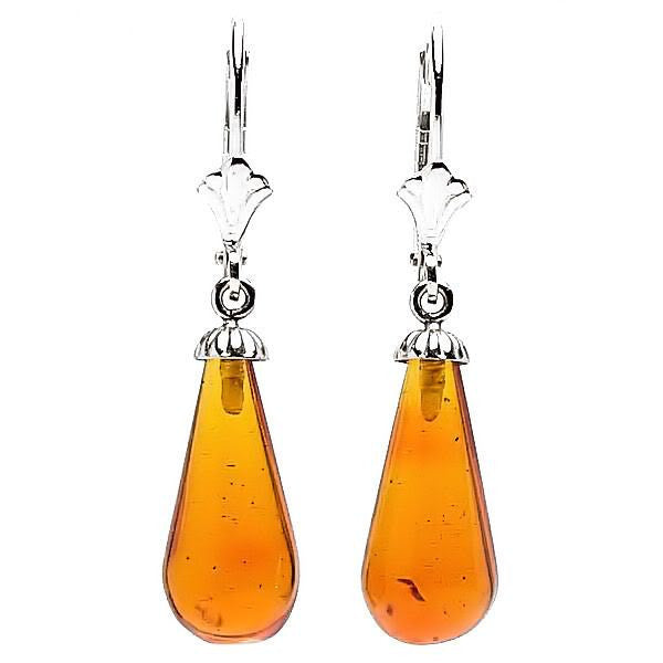 Anya: Natural 16mm Baltic Amber Teardrop Leverback Earrings 14K White Gold - 1000Jewels.com