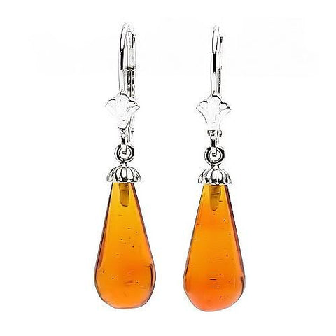 Anya: Natural 16mm Baltic Amber Teardrop Leverback Earrings 925 Silver - 1000Jewels.com