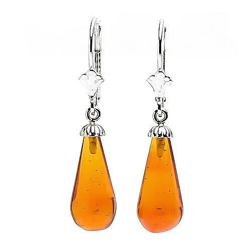 Anya: Natural 16mm Baltic Amber Teardrop Leverback Earrings 14K White Gold - 1000Jewels.com