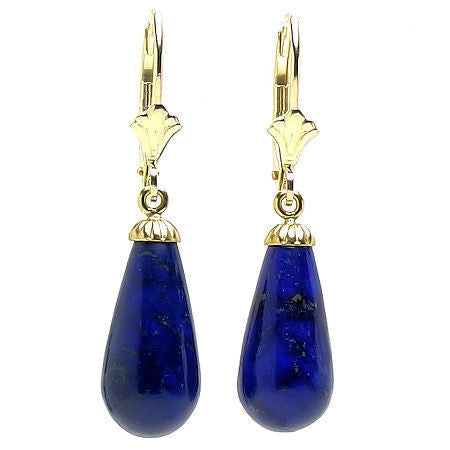16mm Lapis Lazuli Teardrop Leverback Earrings 14K Gold - 1000Jewels.com