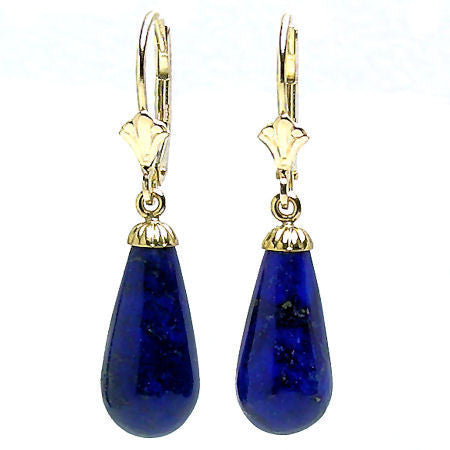 16mm Lapis Lazuli Teardrop Leverback Earrings 14K Gold - 1000Jewels.com