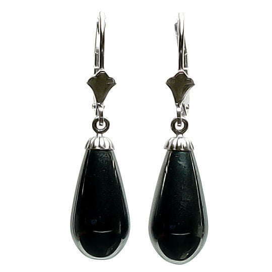 16mm Black Onyx Teardrop Leverback Earrings 925 Silver - 1000Jewels.com