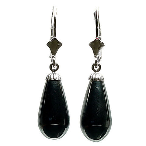 16mm Black Onyx Teardrop Leverback Earrings 925 Silver - 1000Jewels.com