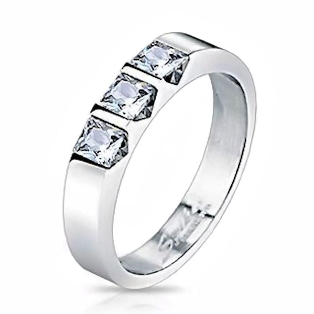 Bobbie: 0.52ct 3 Stone Russian Ice CZ Steel Wedding Anniversary Band - 1000Jewels.com