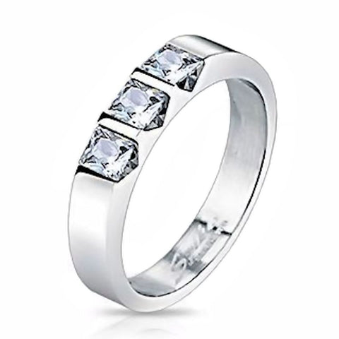 Bobbie: 0.52ct 3 Stone Russian Ice CZ Steel Wedding Anniversary Band - 1000Jewels.com
