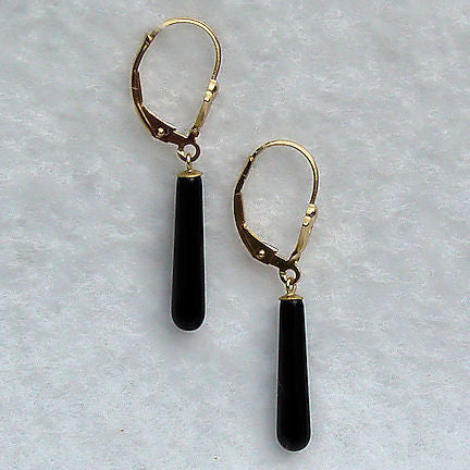 18mm Black Onyx Teardrop Leverback Earrings 14/20 Gold Filled - 1000Jewels.com