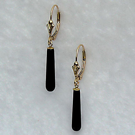 18mm Black Onyx Teardrop Leverback Earrings 14K Yellow Gold - 1000Jewels.com