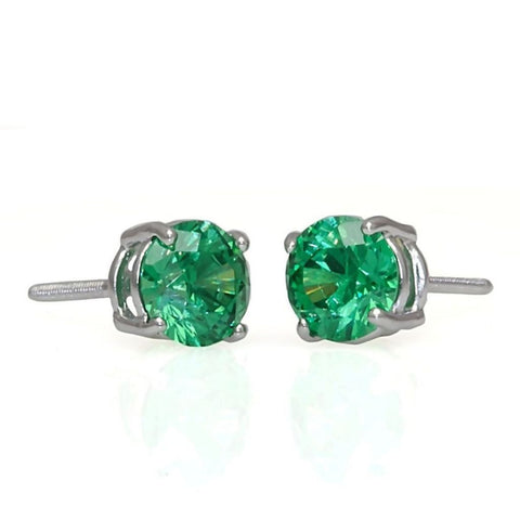 Brazil: 7mm, 2.50ct Brilliant Cut Emerald Green Russian Ice CZ Screw Back Earrings - 1000Jewels.com