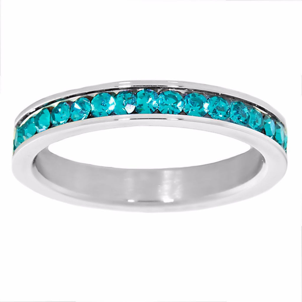 Rhea: 0.78ct Blue Zircon Ice CZ 316 Steel 3mm Eternity Band Ring - 1000Jewels.com
