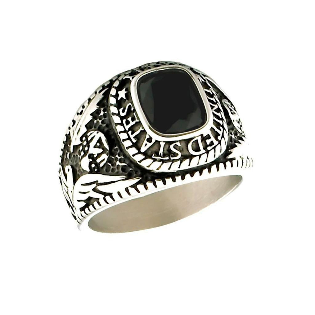 Female Stainless Steel Ring Black Stone