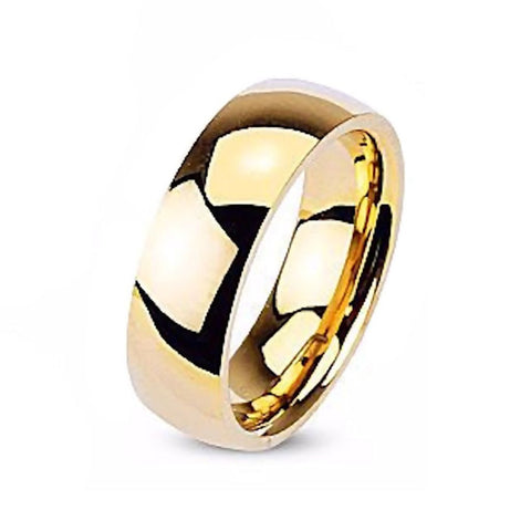Tamarisk: Gold 6mm Domed Comfort Fit Stainless Steel Wedding Band Ring - 1000Jewels.com