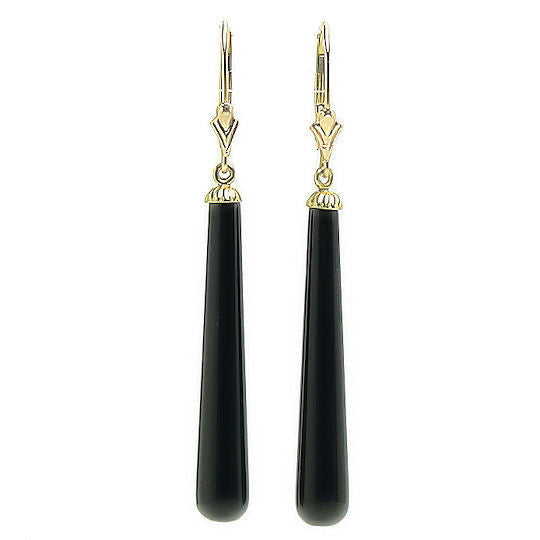 35mm Sleek Black Onyx Teardrop Leverback Earrings 14-20 Gold Filled - 1000Jewels.com