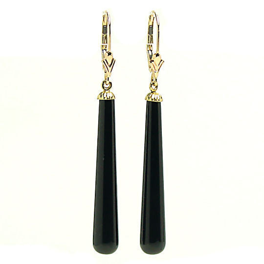 35mm Sleek Black Onyx Teardrop Leverback Earrings 14-20 Gold Filled - 1000Jewels.com