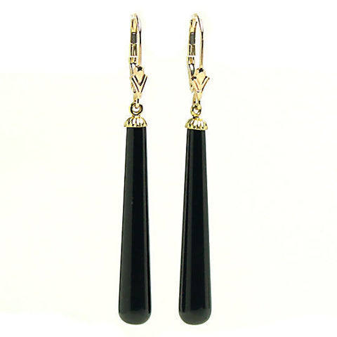 35mm Sleek Black Onyx Teardrop Leverback Earrings 14-20 Gold Filled - 1000Jewels.com