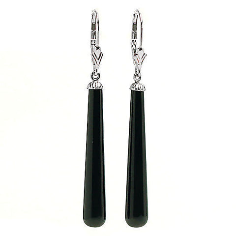 35mm Sleek Black Onyx Teardrop Leverback Earrings 14K White Gold - 1000Jewels.com