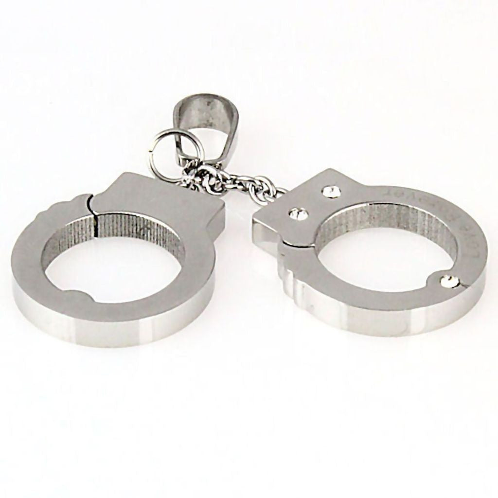 Nevada: Handcuff Love Forever Charm Pendant Russian Ice CZ 316L Steel - 1000Jewels.com