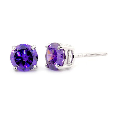 10mm Brilliant Cut Amethyst Ice CZ Screw Back Earrings Sterling Silver - 1000Jewels.com