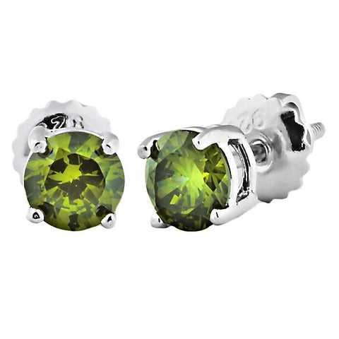 Ellah: 5mm, 1.0ct Peridot Ice CZ Screw Back Earrings Sterling Silver - 1000Jewels.com
