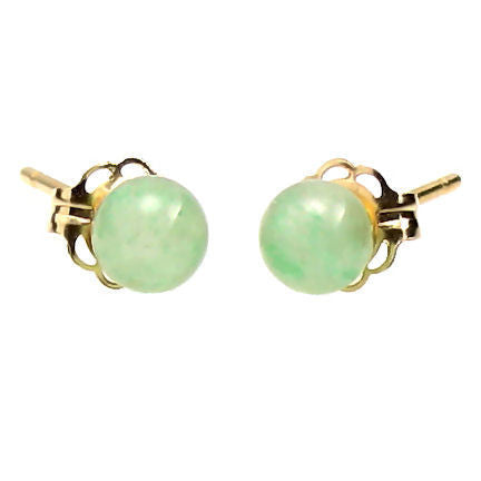 Green Jade Aventurine 4mm Ball Stud Earrings 14K Yellow Gold - 1000Jewels.com
