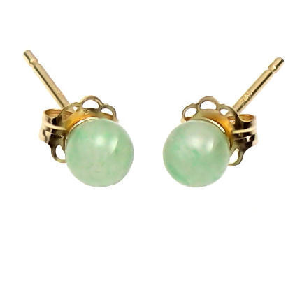 Green Jade Aventurine 4mm Ball Stud Earrings 14K Yellow Gold - 1000Jewels.com