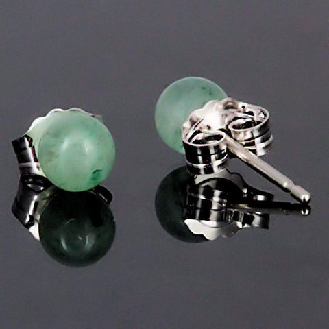 Green Jade Aventurine 4mm Ball Stud Post Earrings 14K White Gold - 1000Jewels.com