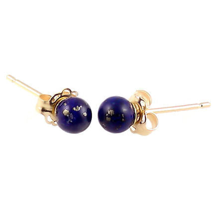 4mm Lapis Lazuli Ball Stud Earrings 14K Gold - 1000Jewels.com