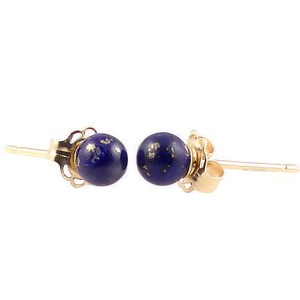 4mm Lapis Lazuli Ball Stud Earrings 14K Gold - 1000Jewels.com